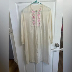 Vintage Gossard Artemis Women's Dressing Gown L Cream Pink Nylon Button Front
